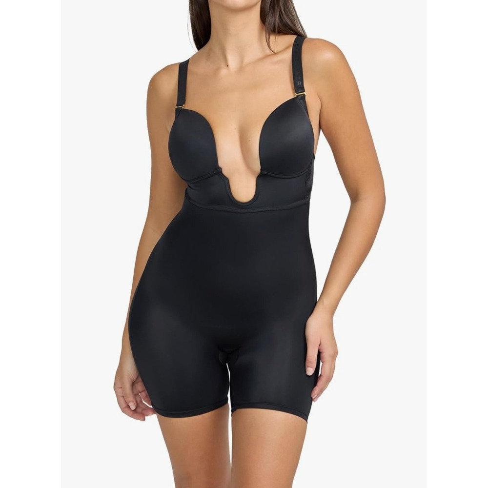 BCBGMAXAZRIA Womens Plunge Shaping Bodysuit Black Waist Sculpter NEW